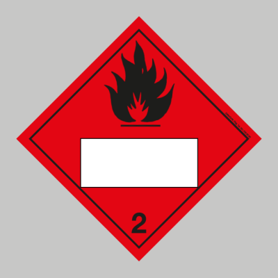 Farligt gods etikett: Klass 2.1 Gaser vit ruta