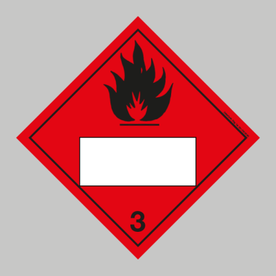 Farligt gods etikett: Klass 3 Brandfarliga vätskor vit ruta