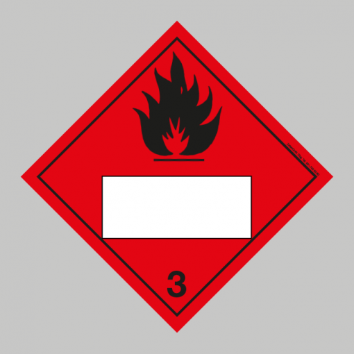 Farligt gods etikett: Klass 3 Brandfarliga vätskor vit ruta