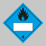 Farligt gods etikett: Klass 4.3 Ämnen som utvecklar brandfarlig gas vid kontakt med vatten vit ruta