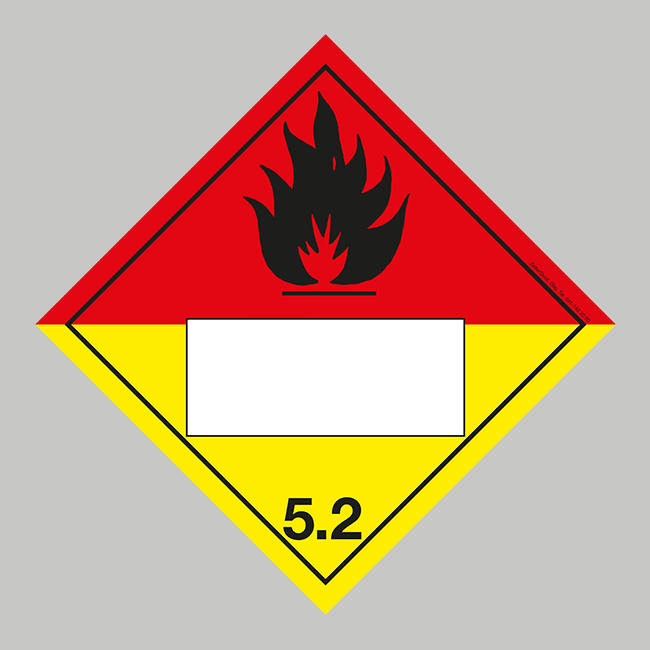 Farligt gods etikett med vit ruta: Klass 5.2 Organiska peroxider